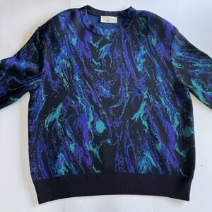 VTG 80's Saks Fifth Avenue Abstract Print Knit Crew Neck Wool Sweater Size 16
